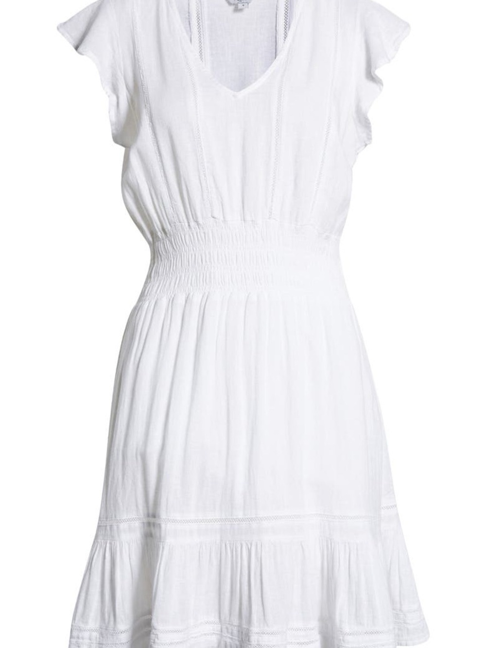 Women's White Smocked Waist V-Neck Dress